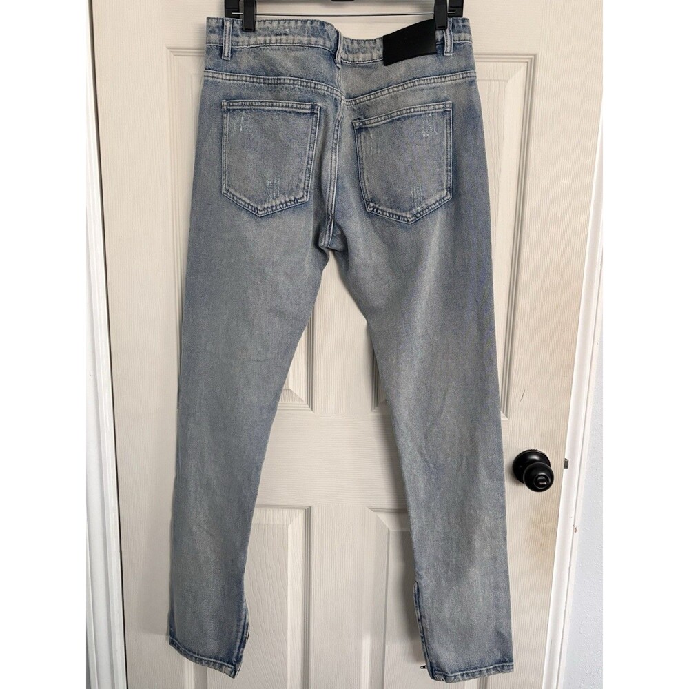Young &‎ Reckless 33 Distressed Patch Jeans LA Streetwear Ankle Zip Y2K - Picture 2 of 9